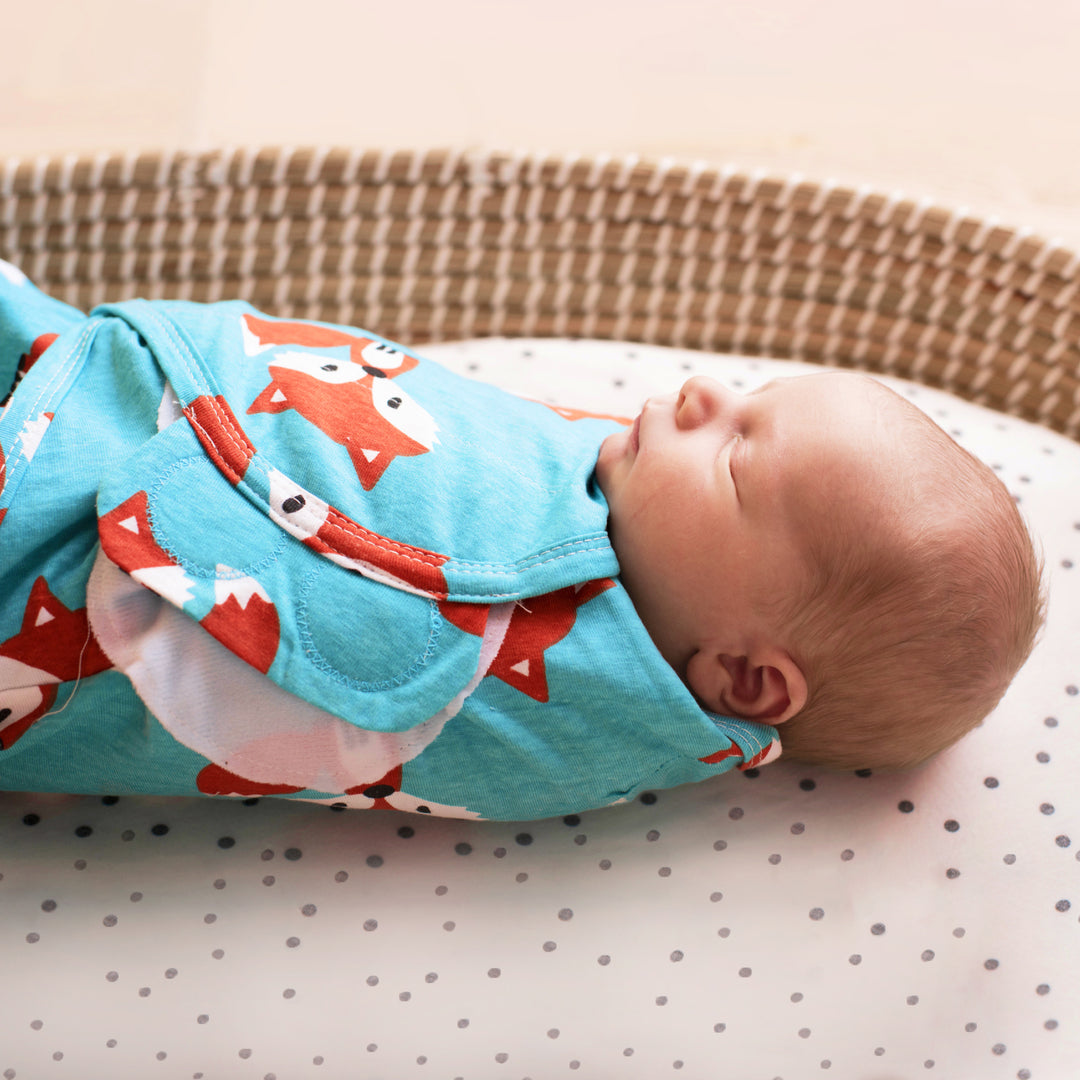 Sleeping Baby Zippy Swaddle safe sleep cotton swaddle Friendly Fox