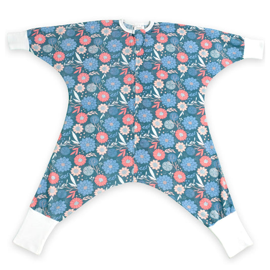 Sleeping Baby Flying Squirrel cozy baby pajama bodysuit Navy Flower