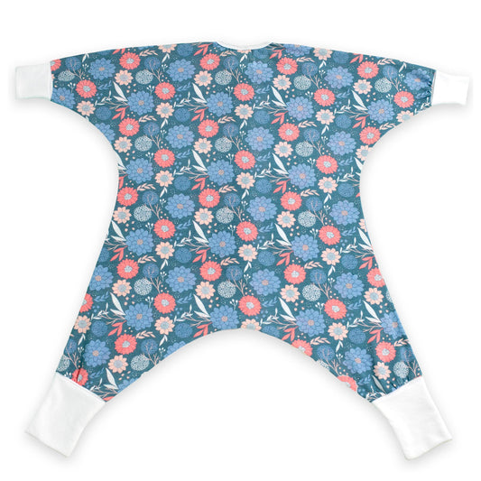 Sleeping Baby Flying Squirrel cozy baby pajama bodysuit Navy Flower