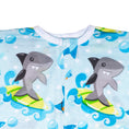 Load image into Gallery viewer, Sleeping Baby Flying Squirrel cozy baby pajama bodysuit Surfing Sharks
